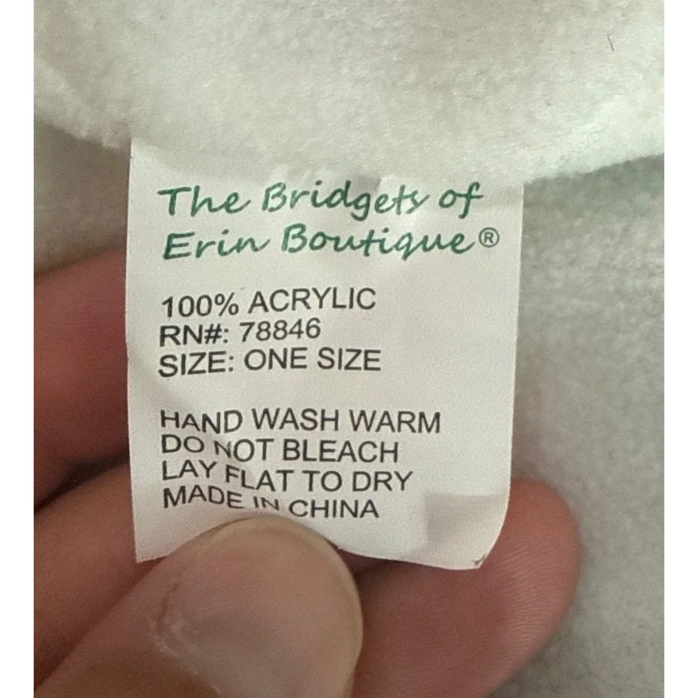 Bridgets of Erin Kids Shamrock Earflap Beanie Green White Fleece Lined Pom Hat